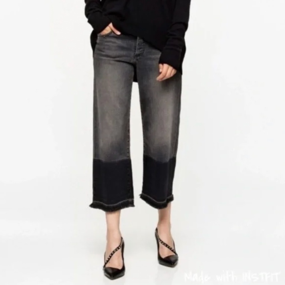 Zadig & Voltaire Paris Colorblock Frayed Button Fly Wide Leg Cropped Size 27